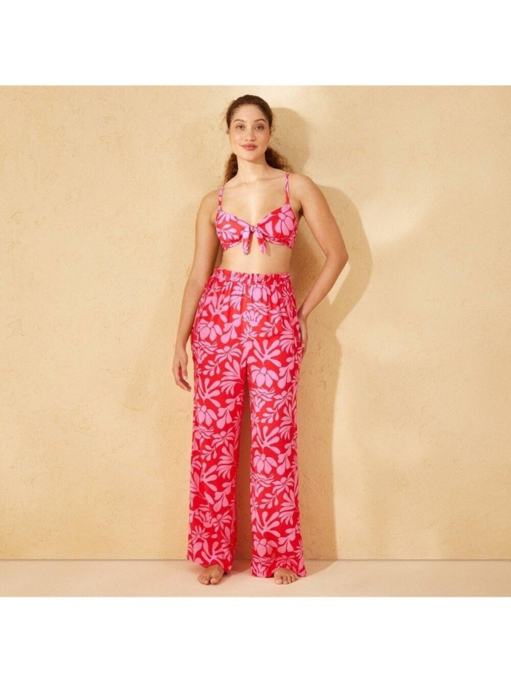 Shade & Shore Floral Wide-Leg Elastic Waist Light Weight Beach Pants